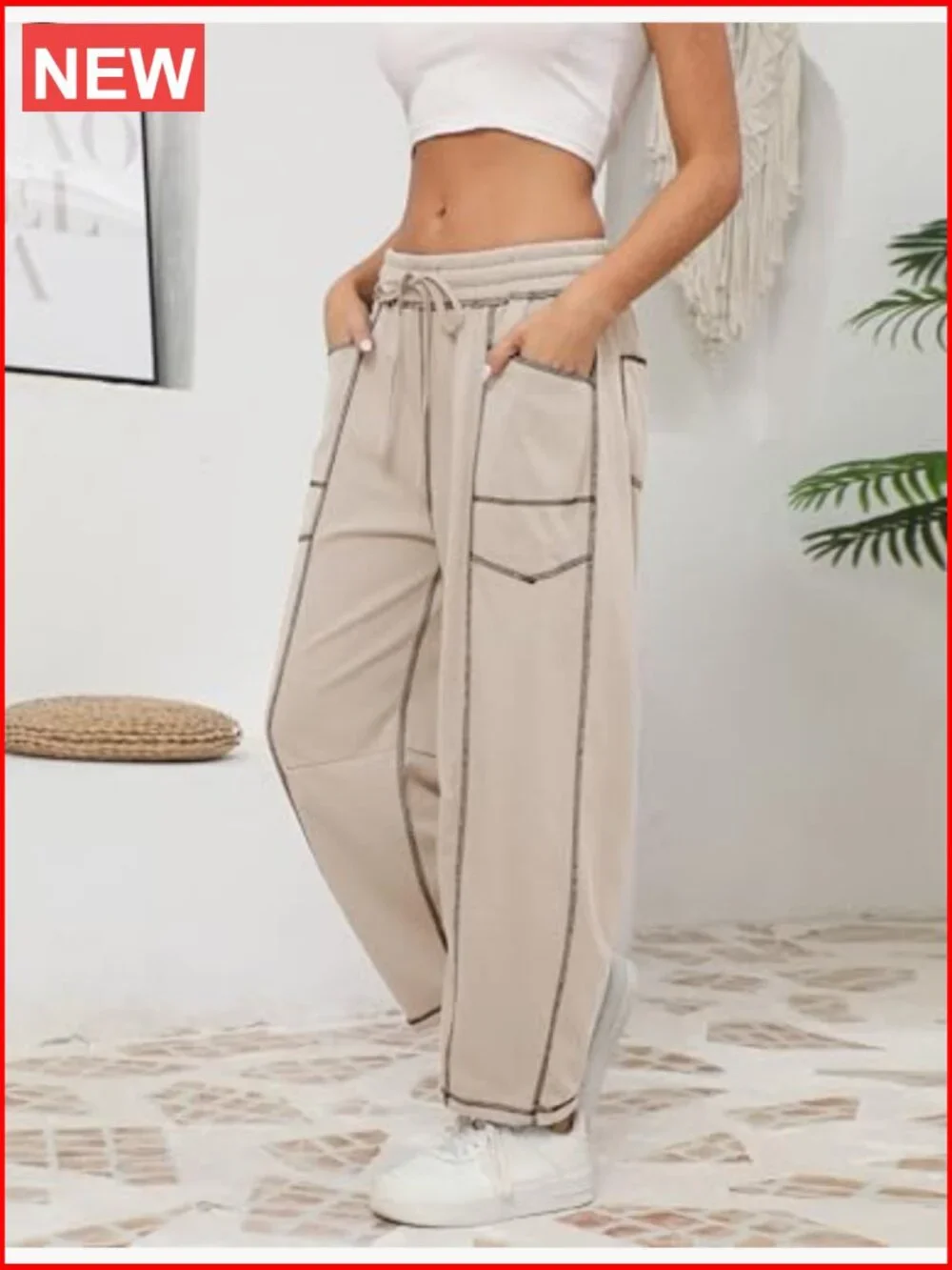 Womens Baggy Barrel Wide Leg Lounge Sweatpants with Pockets